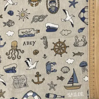 Decoratiestof Linenlook premium Nautical Doodle