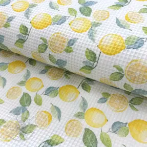 Katoen met wafelbinding Lemons digital print