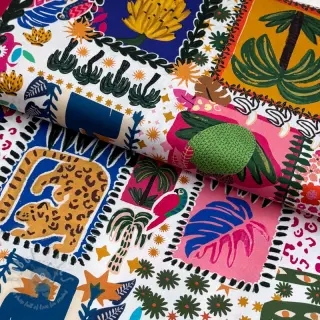 Katoenen stof SATIN Summer patchwork digital print
