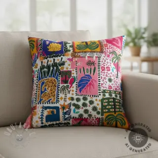 Katoenen stof SATIN Summer patchwork digital print
