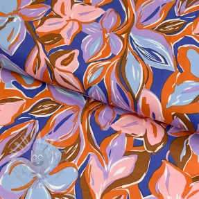 Katoenen stof VISCOSE Flowers dark petrol