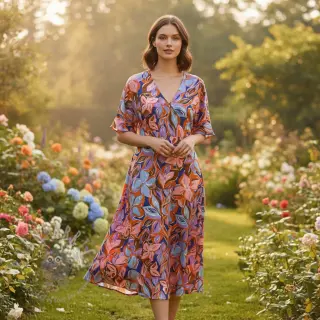 Katoenen stof VISCOSE Flowers dark petrol