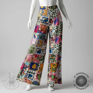 Katoenen stof SATIN Summer patchwork digital print