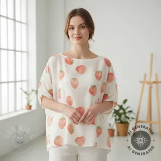 Dubbelgaas/mousseline Strawberries digital print
