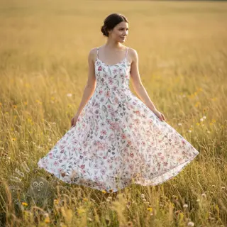 Dubbelgaas/mousseline Flowers Jana digital print
