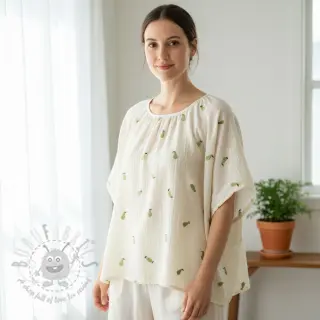Dubbelgaas/mousseline EMBROIDERY Fruit green SIMPLY NATURAL