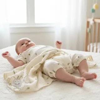 Dubbelgaas/mousseline EMBROIDERY Fruit green SIMPLY NATURAL