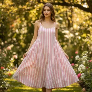 Dubbelgaas/mousseline YARN DYED Stripe in stripe pink