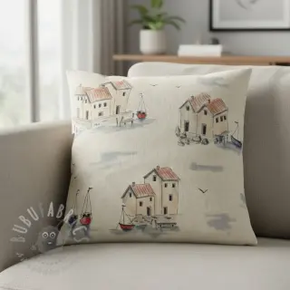 Decoratiestof Linenlook Seaside House View digital print