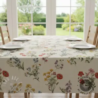 Decoratiestof Linenlook Delicate Floral Field digital print