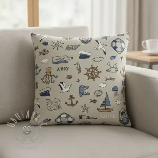 Decoratiestof Linenlook premium Nautical Doodle