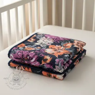 Sweaterstof Flower Luna navy digital print