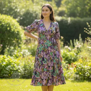 Katoenen stof VISCOSE Flowers cobalt