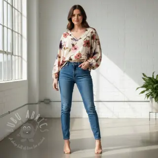 Katoenen stof VISCOSE Flowers offwhite digital print