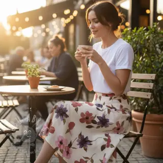 Katoenen stof VISCOSE Flowers offwhite digital print