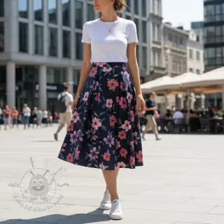 Katoenen stof VISCOSE Flowers navy digital print