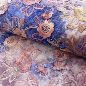 Katoenen stof TIE DYE EMBROIDERY Flora design C