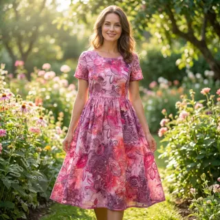 Katoenen stof TIE DYE EMBROIDERY Flora design D