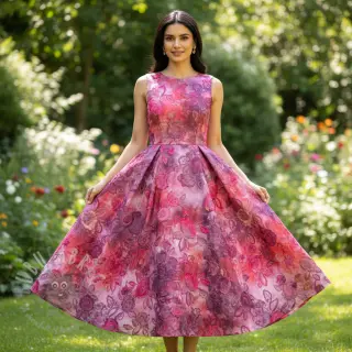 Katoenen stof TIE DYE EMBROIDERY Flora design D