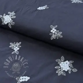 Katoenen stof VOILE EMBROIDERY Flowers navy