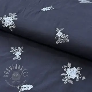 Katoenen stof VOILE EMBROIDERY Flowers navy