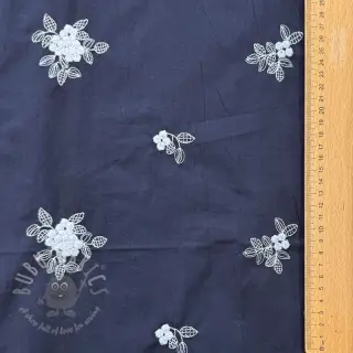 Katoenen stof VOILE EMBROIDERY Flowers navy