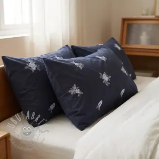 Katoenen stof VOILE EMBROIDERY Flowers navy