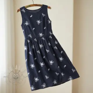 Katoenen stof VOILE EMBROIDERY Flowers navy
