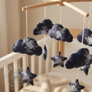 Katoenen stof VOILE EMBROIDERY Flowers navy