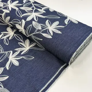 Bavlnená látka JEANS Embroidery Flowers white