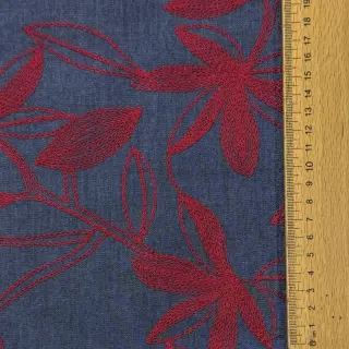 Bavlnená látka JEANS Embroidery Flowers burgundy