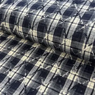 Bavlnená látka YARN DYED BRUSHED Check EMBROIDERY navy