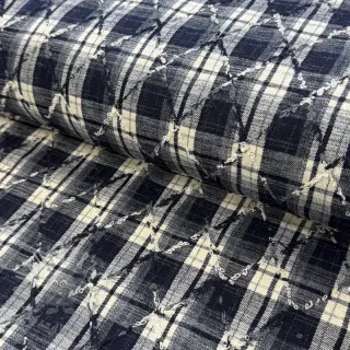 Katoenen stof YARN DYED BRUSHED Check EMBROIDERY navy