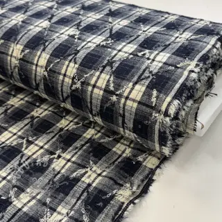 Katoenen stof YARN DYED BRUSHED Check EMBROIDERY navy