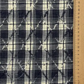Katoenen stof YARN DYED BRUSHED Check EMBROIDERY navy