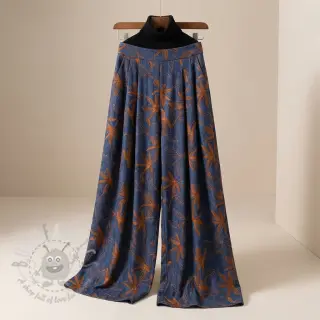 Bavlnená látka JEANS Embroidery Flowers camel