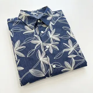 Bavlnená látka JEANS Embroidery Flowers white