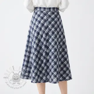 Katoenen stof YARN DYED BRUSHED Check EMBROIDERY navy