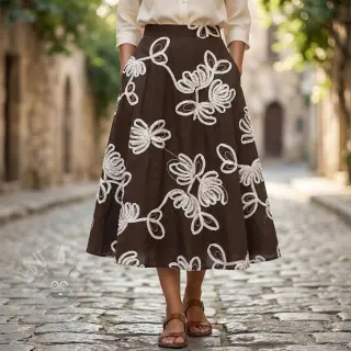 Katoenen stof EMBROIDERY Loom En Light brown