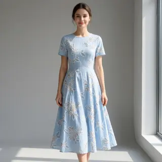Bavlnená látka EMBROIDERY Loom En Light baby blue