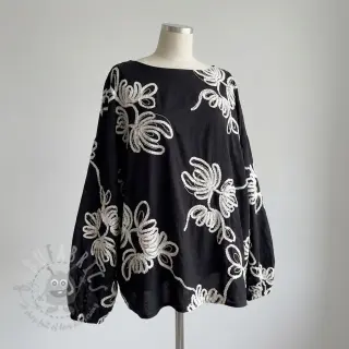Katoenen stof EMBROIDERY Loom En Light black