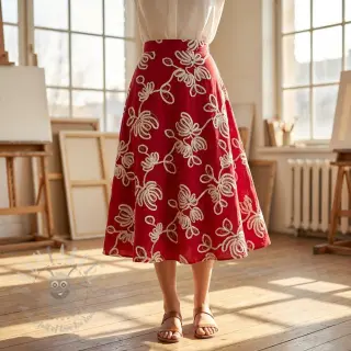 Katoenen stof EMBROIDERY Loom En Light red