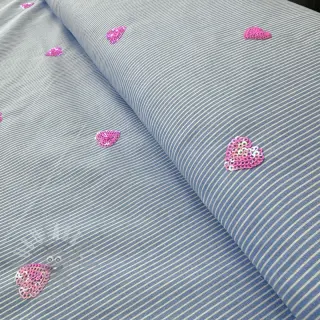 Katoenen stof Stripes Sequins Hearts blue
