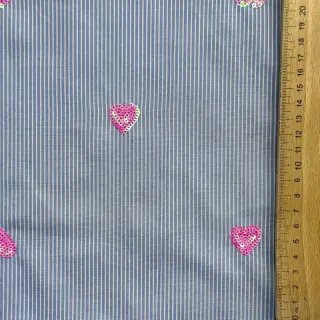 Bavlnená látka Stripes Sequins Hearts blue