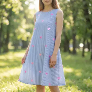 Bavlnená látka Stripes Sequins Hearts blue