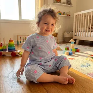 Katoenen stof Stripes Sequins Hearts blue