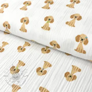 Dubbelgaas/mousseline Dogs white digital print