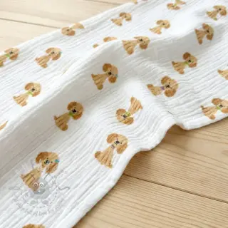 Dubbelgaas/mousseline Dogs white digital print