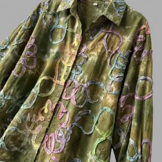 Katoenen stof TIE DYE EMBROIDERY Elise tape design A