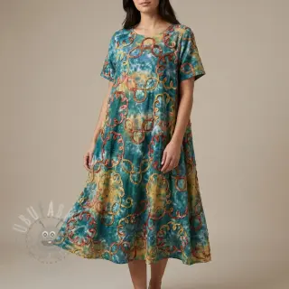 Katoenen stof TIE DYE EMBROIDERY Elise tape design C